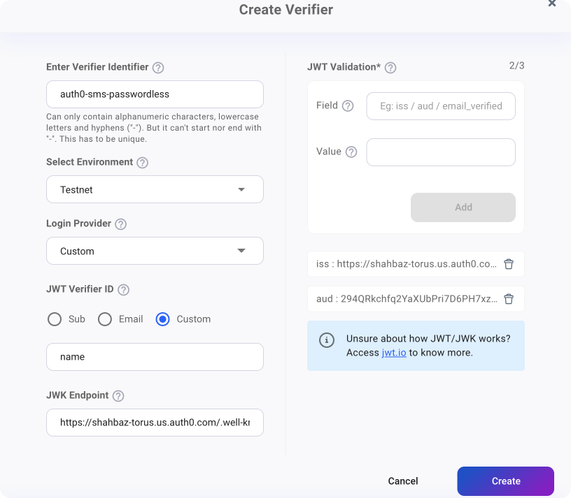 Create SMS Passwordless Verifier